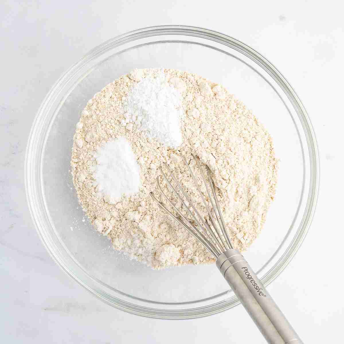 mixing bowl with dry ingredients for fresh milled snickerdoodles