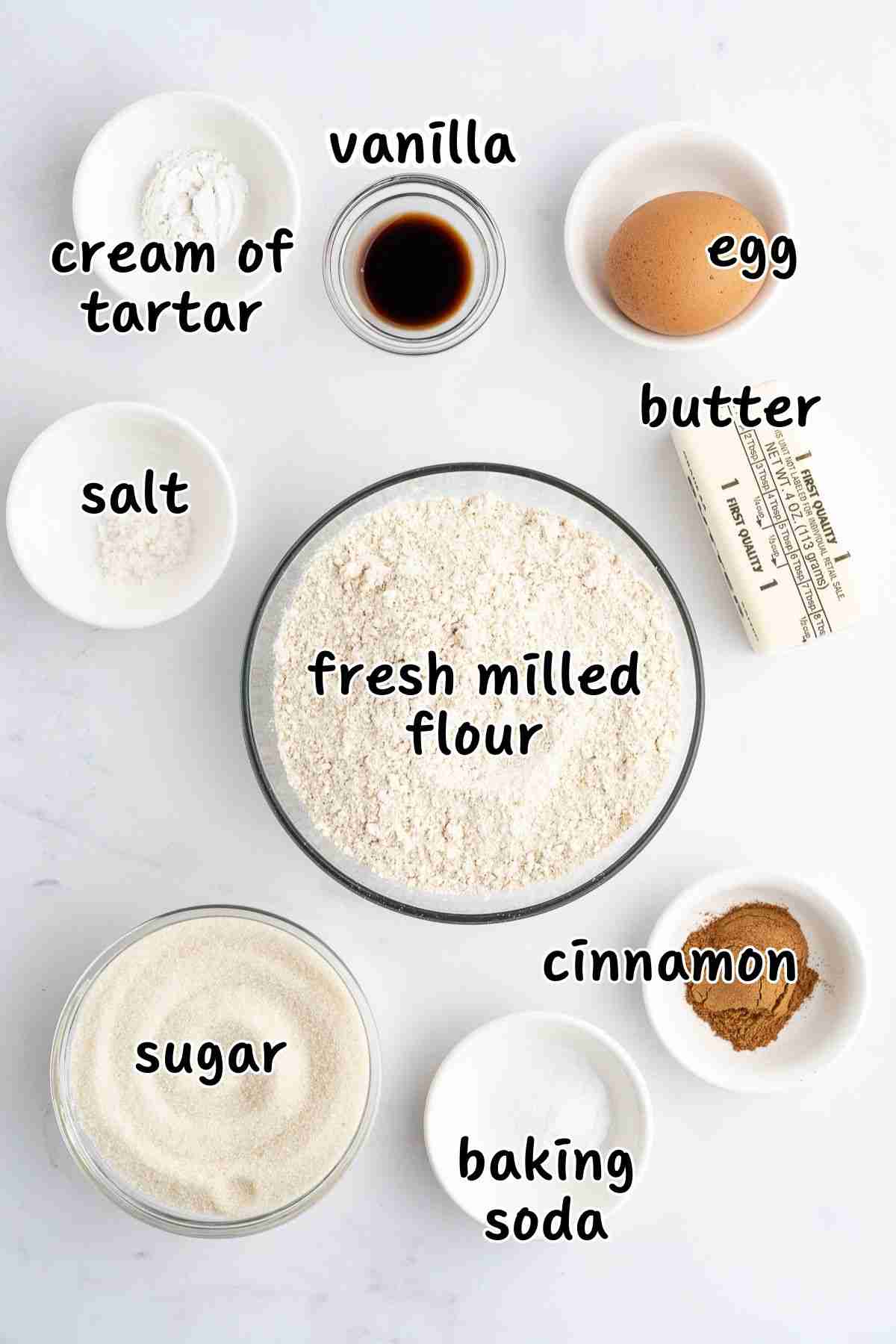 ingredient shot for fresh milled flour snickerdoodles