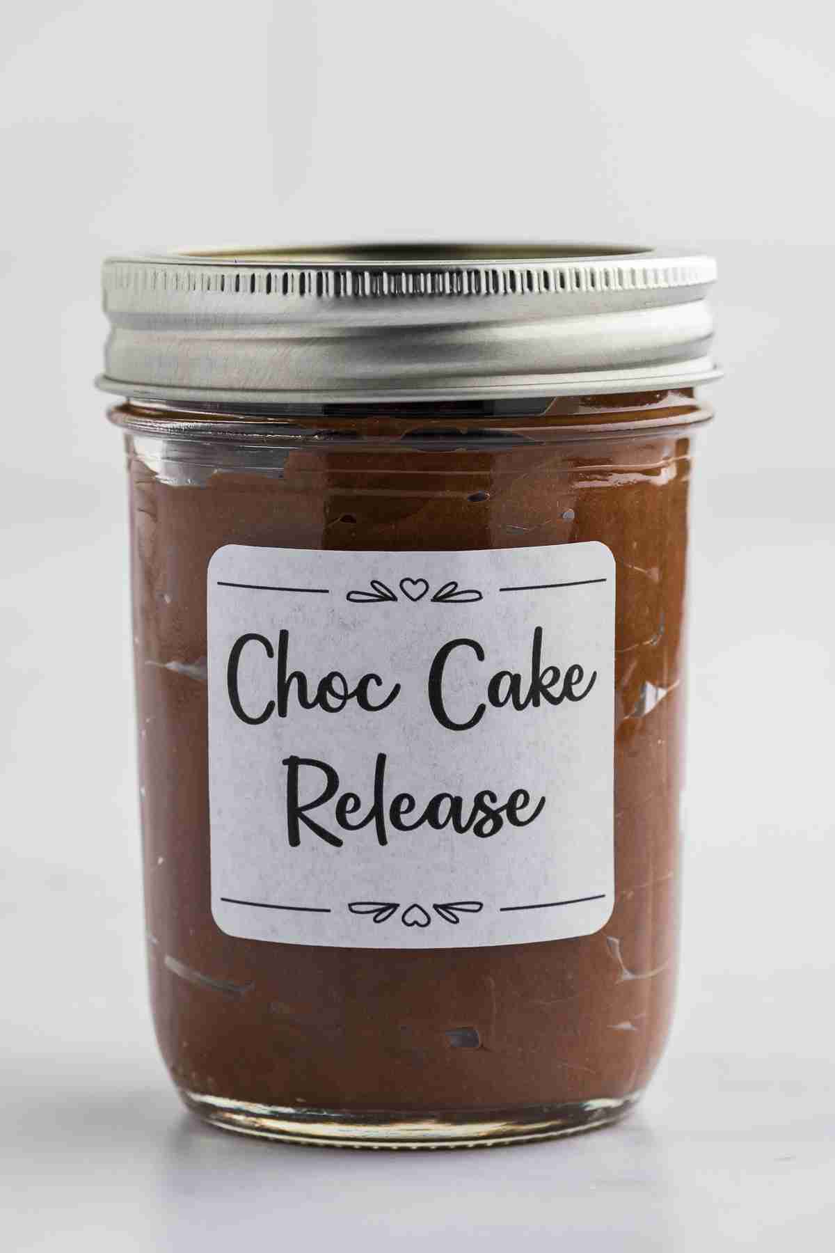 a jar of prepared chocolate cake release