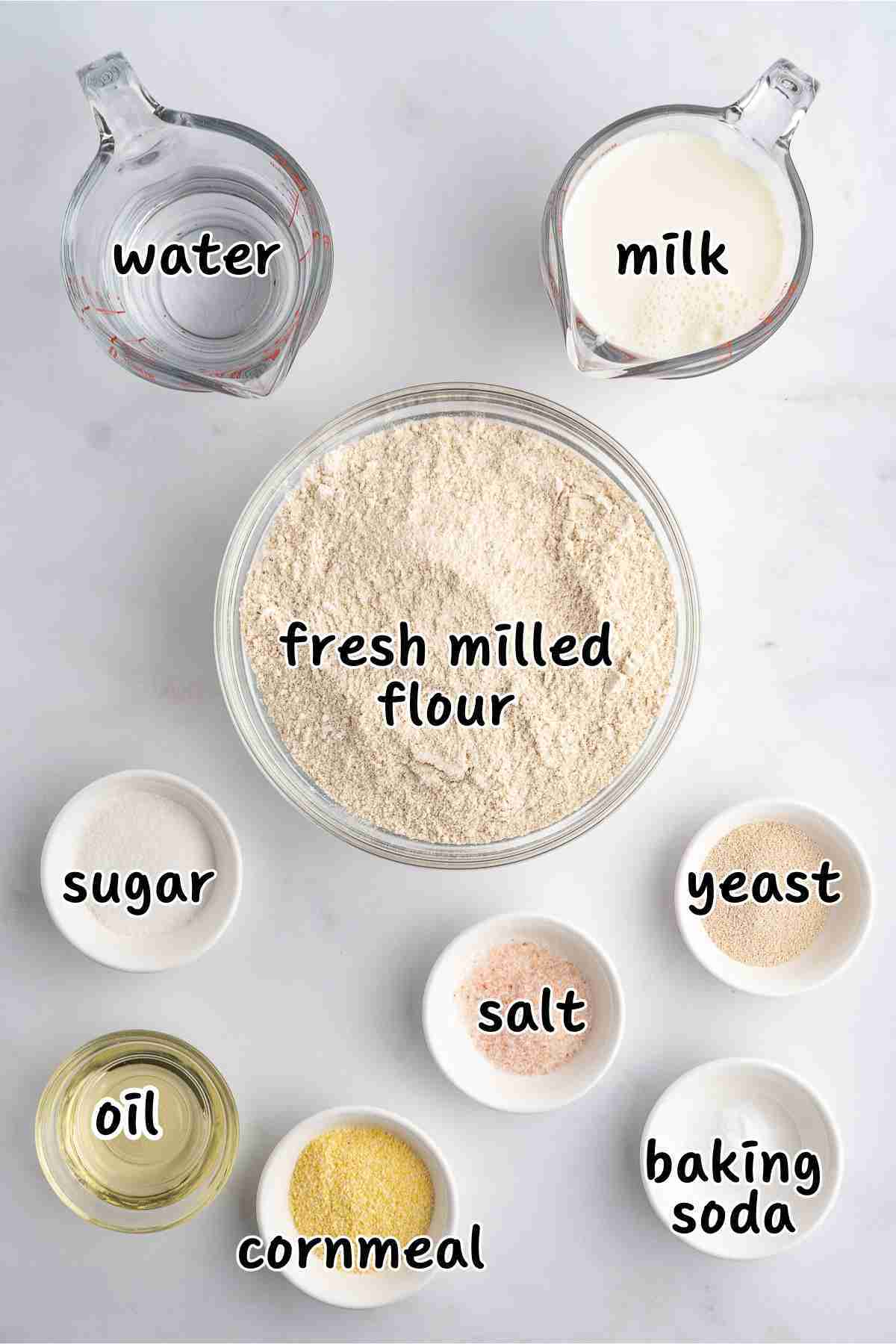 ingredient shot for fresh milled english muffin toasting bread