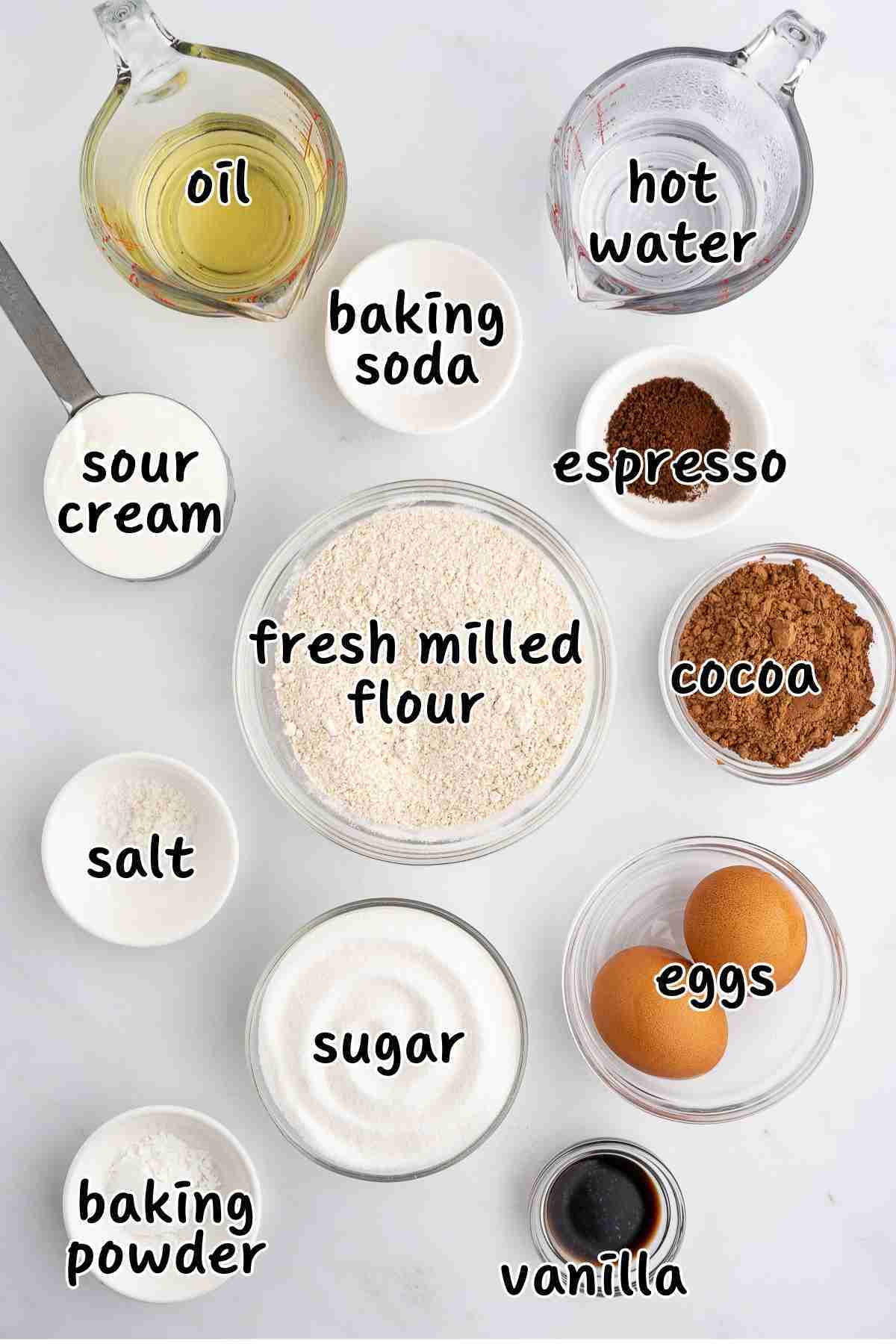 ingredient shot for fresh milled chocolate cupcakes